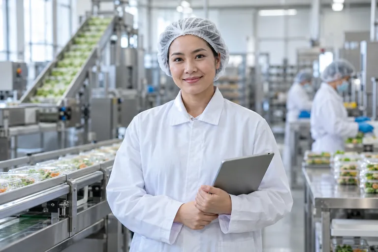 Food production specialist at a processing line