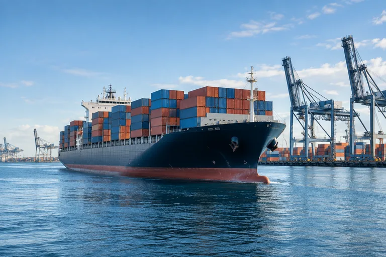 Container ship at a commercial port