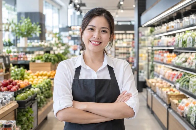 Retail manager working in a grocery store