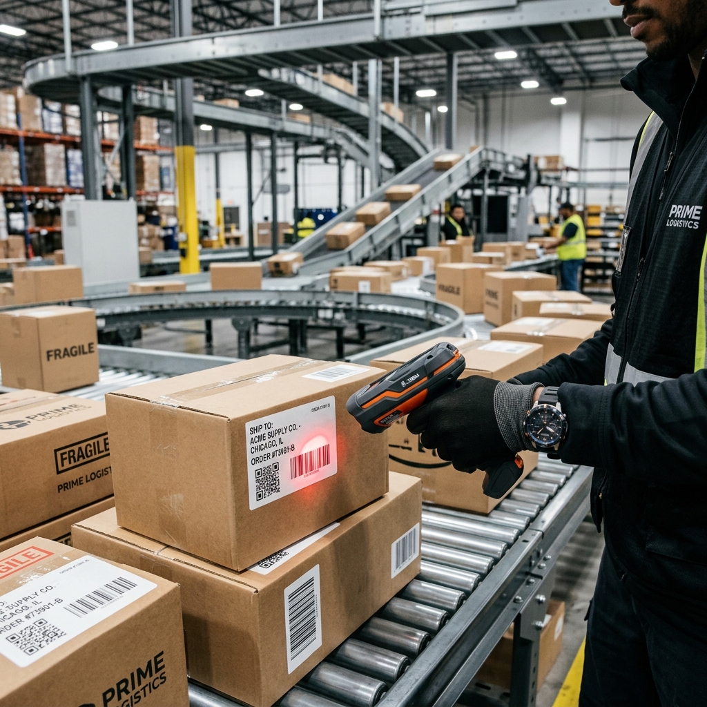 Logistics barcode scan and container sorting